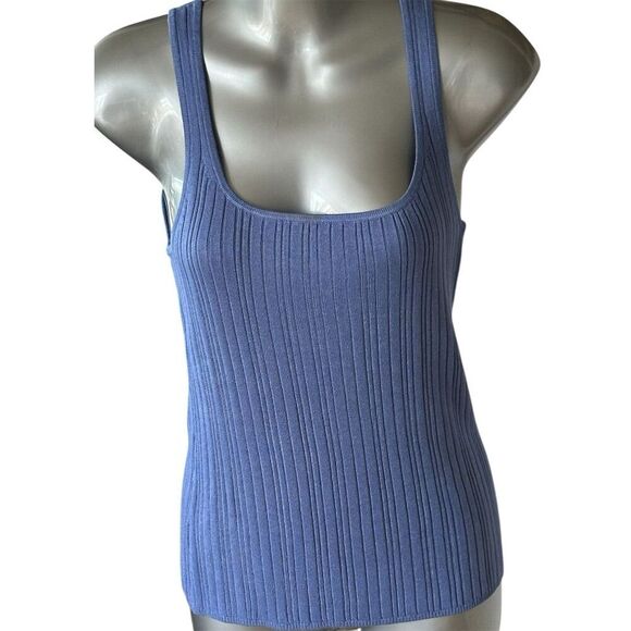 Banana Republic Women's Blue Ribbed Tank Top Size S Square Neck - Picture 2 of 6